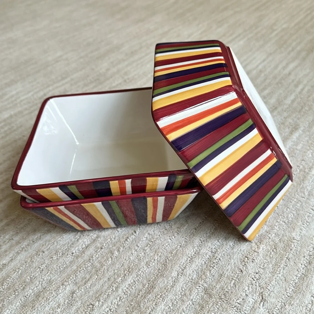 Pampered Chef Simple Additions Square Serving Bowl Stripes 7 1/4” x 3”
